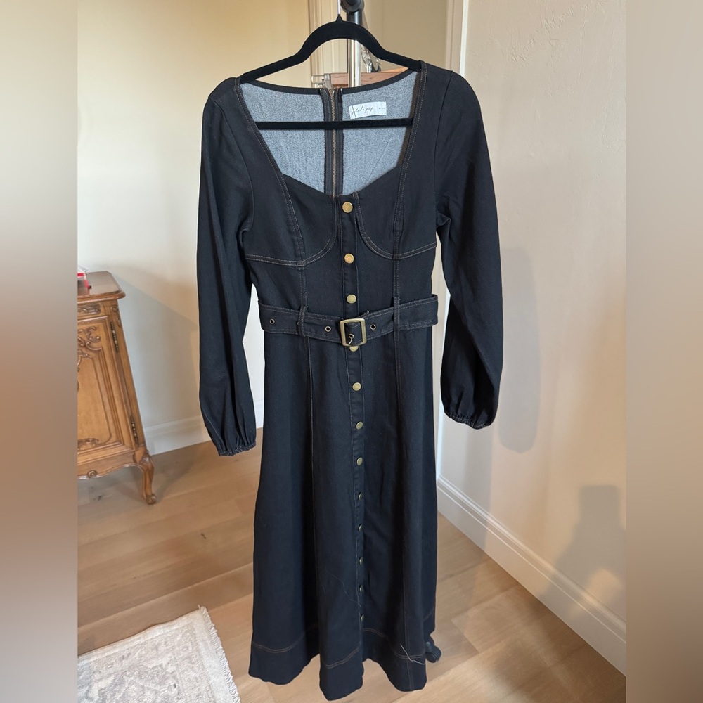 Petal & Pup Mateo Long Sleeve Denim Maxi Belted Dress